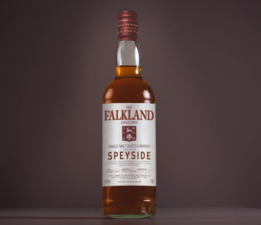 The Falkland Collection launches first whisky bottling A bottle of Falkland Whisky is against a dark background.