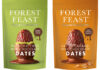 Pack shots of Forest Feast Pistachio Crisp Milk Chocolate Dates and Salted Caramel Milk Chocolate Dates.