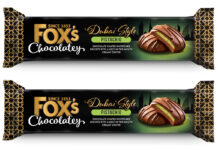 Pack shots of Fox's Chocolatey Dubai Style Pistachio Indulgent Creams.