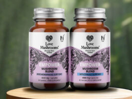 Two jars of Love Mushrooms menopause range.