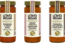 Pack shots of Loyd Grossman sauces consisting of Pomodoro & Fresh Basil, Creamy Tomato & Parmigiano Reggiano and Pomodoro, Mascarpone & Wild Garlic.