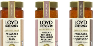 Pack shots of Loyd Grossman sauces consisting of Pomodoro & Fresh Basil, Creamy Tomato & Parmigiano Reggiano and Pomodoro, Mascarpone & Wild Garlic.