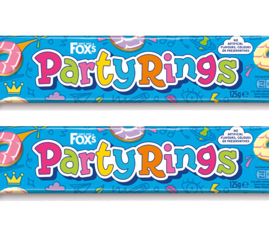 Pack shots of Fox's Party Rings biscuits.