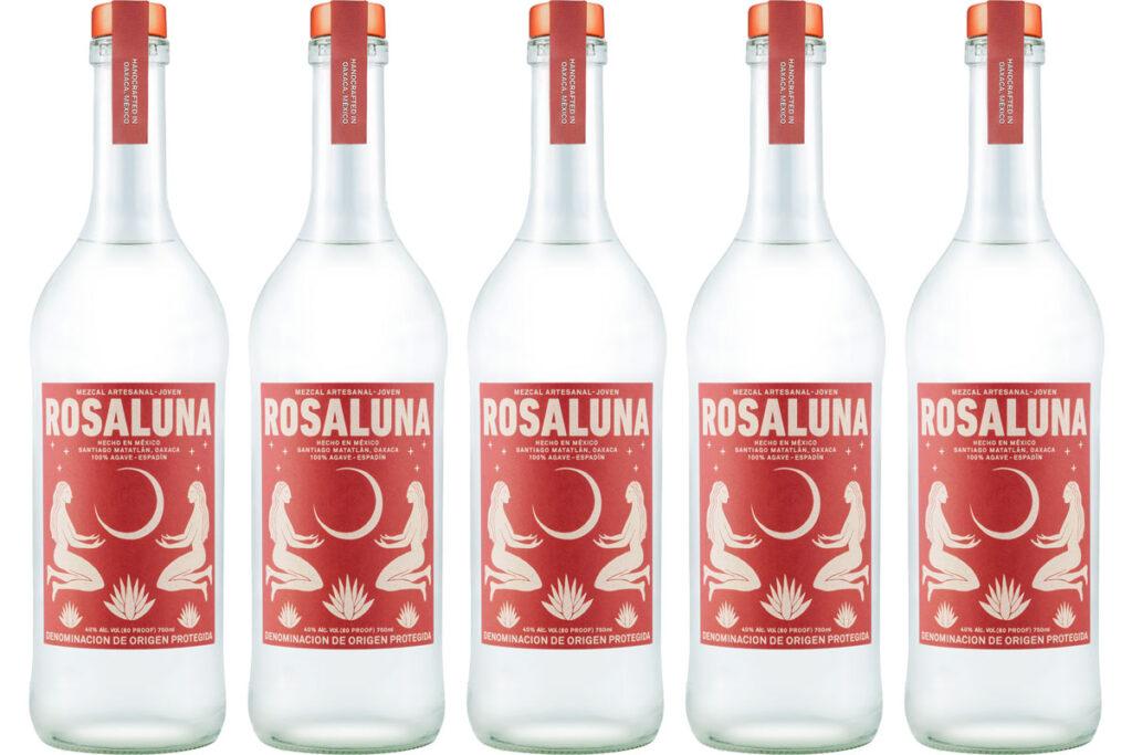 Pack shots of Rosaluna Mezcal.