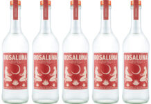 Pack shots of Rosaluna Mezcal.
