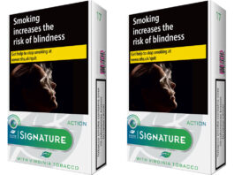 Packshots of Signature Action menthol capsule range in a 17-pack format.
