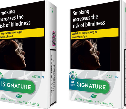 Packshots of Signature Action menthol capsule range in a 17-pack format.