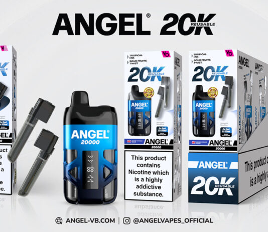 Angel 20k unveils new Holiday Collection vapes range Promotional image of Angel 20k Holiday Collection vapes with its Tropical Ice variant championed in the image.