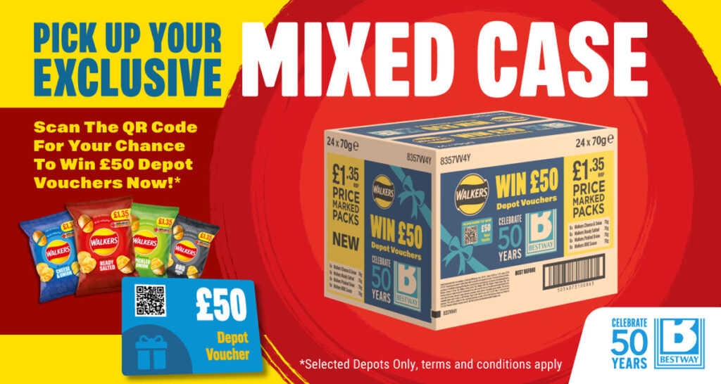 Promotional image of Bestway and PepsiCo's in-depoot giveaway for the wholesaler's 50th anniversary.