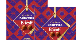 Pack shots of Cadbury Biscoff Advent Calendar.