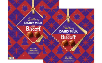 Pack shots of Cadbury Biscoff Advent Calendar.