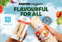 Image of the Express Cuisine food to go range launching across Co-op Wholesale including a Salt & Pepper Chicken Sandwich and Chicken Tikka Wrap.