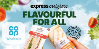 Image of the Express Cuisine food to go range launching across Co-op Wholesale including a Salt & Pepper Chicken Sandwich and Chicken Tikka Wrap.