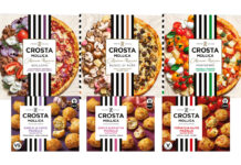 Crosta Mollica Collezione Romana pack shots including Portofino, Bosco Di Alba and Bolzano variants. Crosta Mollica Pizzelle Dough Bites including Tomato & Olive Pizzelle, Garlic & Chive Pizzelle and Speck & Ricotta Pizzelle packshots.