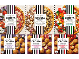 Crosta Mollica Collezione Romana pack shots including Portofino, Bosco Di Alba and Bolzano variants. Crosta Mollica Pizzelle Dough Bites including Tomato & Olive Pizzelle, Garlic & Chive Pizzelle and Speck & Ricotta Pizzelle packshots.