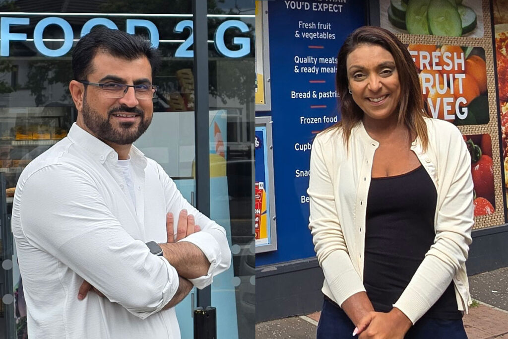 Adeel Iqbal, store owner of Day-Today Anniesland, and Nathalie Fullerton, store owner of One-Stop Dumbarton Road.