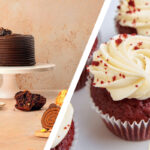 Finsbury Food Group acquires majority stake in Lola’s Cupcakes The image on the left showcases Finsbury Food Group cakes and bakes, the image on the right shows Lola's Cupcakes Red Velvet cupcakes. A diagonal white line separates the images in the middle.