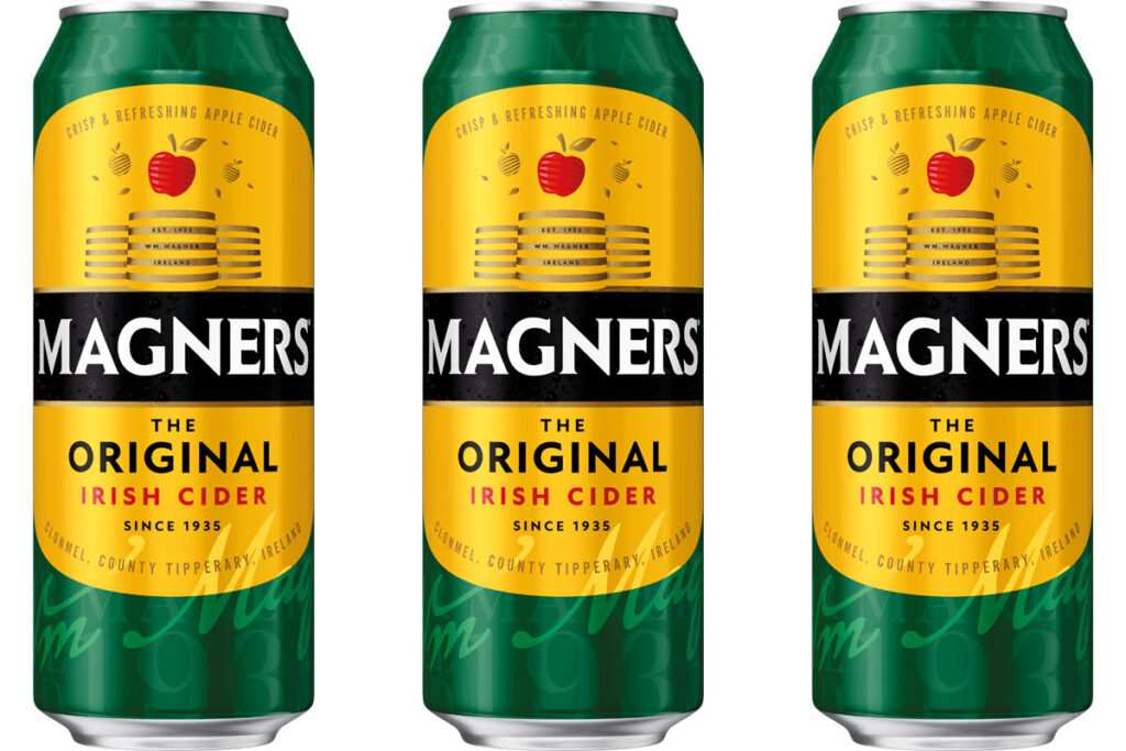 Pack shots of Magners Cider cans.