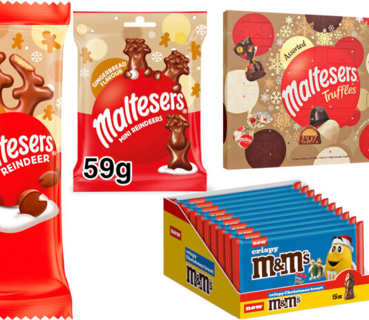 Mars Wrigley introduces new Gingerbread Maltesers Reindeer for Christmas 2025 Pack shots of Mars Wrigley's 2025 Christmas range with Maltesers Reindeer Gingerbread Flavour, Maltesers Mini Reindeers Gingerbread Flavour, Maltesers Assorted Truffles Advent Calendar and Crispy M&M's Santa Five Packs.
