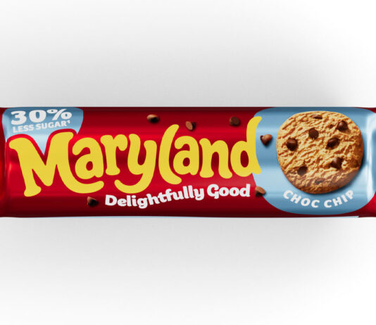 Maryland Cookies unveils first non-HFSS product with Delightfully Good cookies Pack shot of Maryland Delightfully Good Choc Chip Cookies.