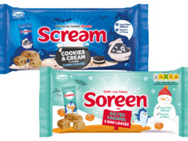 Pack shots of Soreen seasonal packs including the Halloween Cookies & Cream and Christmas Salted Caramel packs.