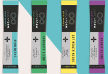 Pack shots of Unconform functional sachets against a multicoloured background.