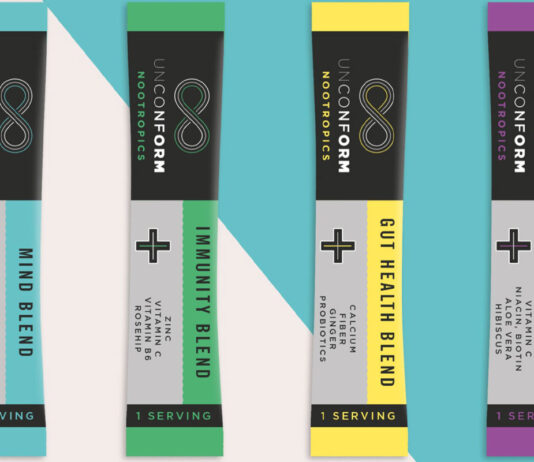 Unconform expands functional drinks range with new Smart Stick sachets Pack shots of Unconform functional sachets against a multicoloured background.