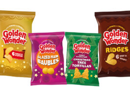 Golden Wonder gets into the Christmas spirit with new festive crisps flavours Pack shots of Golden Wonder's festive range for 2025 including Turkey & Stuffing, Glazed Ham Baubles, Honey Glazed Ham Christmas Tree Toritillas and Beef & Gravy Ridges.