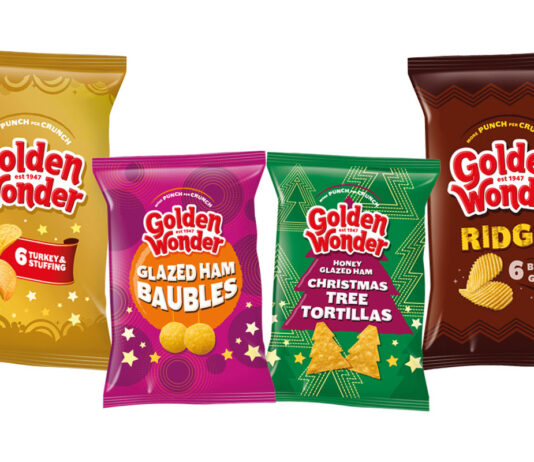 Golden Wonder gets into the Christmas spirit with new festive crisps flavours Pack shots of Golden Wonder's festive range for 2025 including Turkey & Stuffing, Glazed Ham Baubles, Honey Glazed Ham Christmas Tree Toritillas and Beef & Gravy Ridges.