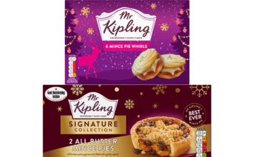 Pack shots of Mr Kipling Signature Collection All Butter Mince Pies and Mr Kipling Mince Pie Wheels.