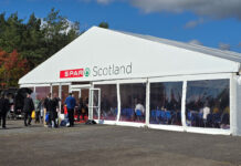 The Spar Tradeshow event tent in Aviemore.