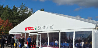 The Spar Tradeshow event tent in Aviemore.