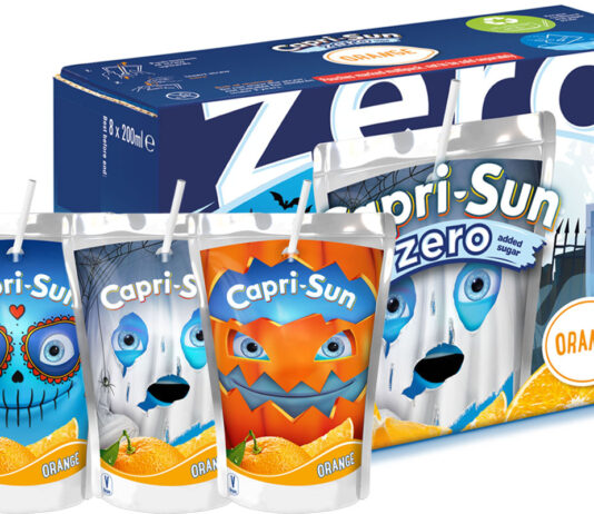 Capri-Sun brings back its Halloween themed packs Pack shots of Capri Sun Zero Orange with themed Halloween designs for 2025 with individual pouches showcasing the limited edition looks.