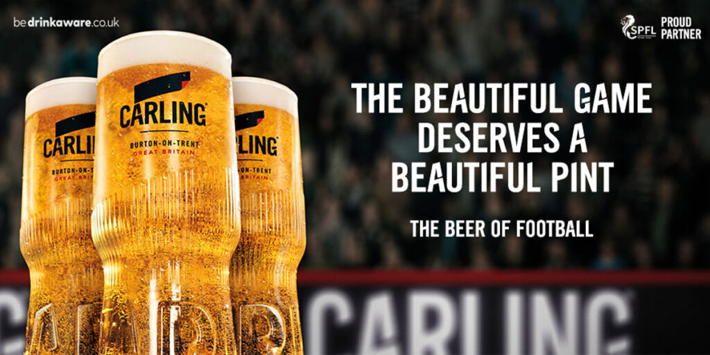 Advert for Carling's SPFL 2025-26 season campaign.