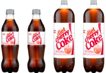 Pack shots of the relaunched Diet Coke Cherry featuring the classic Diet Coke Cherry design.