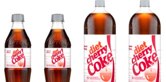 Pack shots of the relaunched Diet Coke Cherry featuring the classic Diet Coke Cherry design.