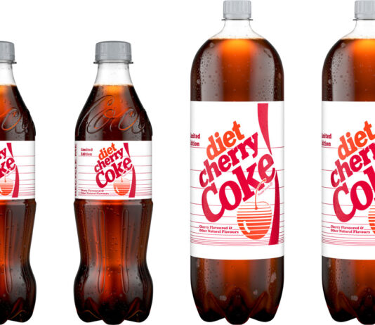 Diet Coke Cherry makes a return to store shelves Pack shots of the relaunched Diet Coke Cherry featuring the classic Diet Coke Cherry design.