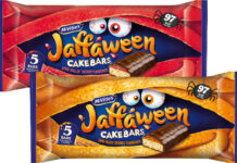 Pack shots of Jaffa Cakes Jaffaween Cake Bars in Cherry and Orange flavours.