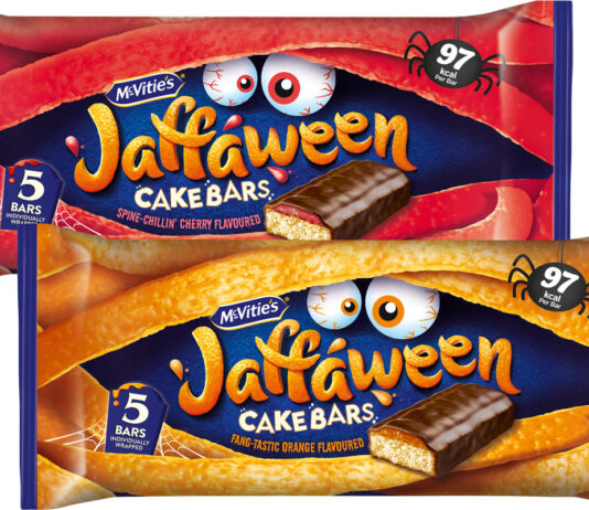 Jaffa Cakes takes a bite into Halloween with new Cake Bars Pack shots of Jaffa Cakes Jaffaween Cake Bars in Cherry and Orange flavours.