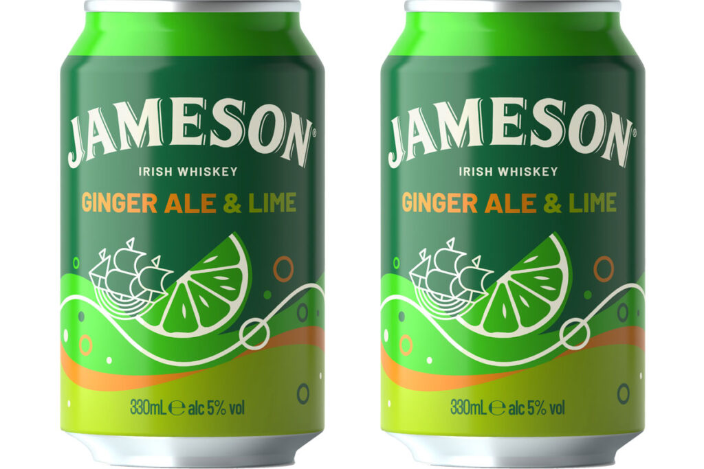 Pack shots of Jameson Ginger Ale & Lime RTD cans.