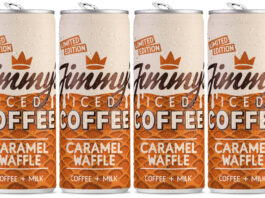 Jimmy’s Iced Coffee launches Caramel Waffle flavour Pack shots of Jimmy's Iced Coffee Caramel Waffle limited edition cans.
