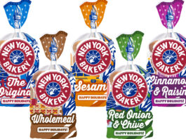 New York Bakery introduces Christmas packs for bagels range Pack shots of the Christmas 2025 designs for the New York Bakery bagel range.