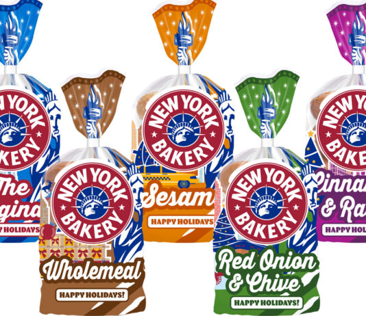New York Bakery introduces Christmas packs for bagels range Pack shots of the Christmas 2025 designs for the New York Bakery bagel range.