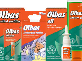Olbas pushes for self-care during cold and flu season Pack shots of Olbas OTC range including Olbas Menthol Pastilles, Olbas Inhaler, Olbas Breathe Easy Patches, Olbas Oil, Olbas Nasal Spray and Olbas Shower Gel.