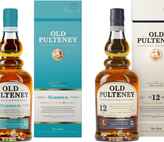 Pack shots of Old Pulteney 12 Years Old and Old Pulteney Harbour.