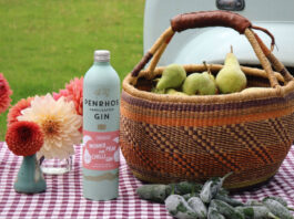 Fiery collaboration yields new Pear and Chilli Gin from Penrhos and Oddbox A bottle of Penrhos Gin Pear & Chilli stands next to a basket filled with pears and chillis in front of the basket with a gingham picnic blanket underneath it all.
