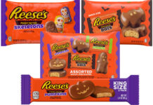 Reese's Halloween range for 2025 with pack shots of Reese's Peanut Butter Skeletons, Reese's Snack Size Peanut Butter Bats, Reese's Assorted Snack Size Shapes and Reese's King Size Peanut Butter Pumpkins.
