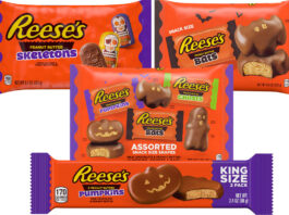 Reese's Halloween range for 2025 with pack shots of Reese's Peanut Butter Skeletons, Reese's Snack Size Peanut Butter Bats, Reese's Assorted Snack Size Shapes and Reese's King Size Peanut Butter Pumpkins.