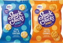Snack a Jacks shakes up the range with Salted Caramel flavour Pack shots of Jack a Snacks Mini bags in Salt & Vinegar and Lightly Salted Caramel flavours.