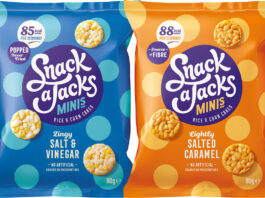 Snack a Jacks shakes up the range with Salted Caramel flavour Pack shots of Jack a Snacks Mini bags in Salt & Vinegar and Lightly Salted Caramel flavours.